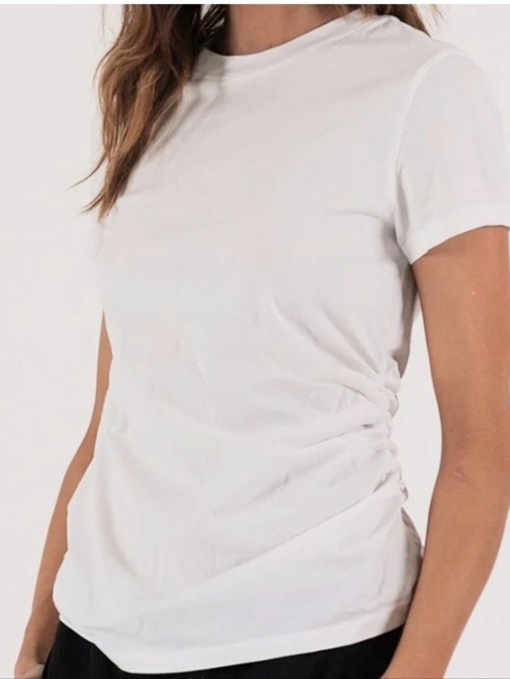 Sofia Vergara Classic White Ruched Short-Sleeve Women's Tee Shirt NWT LG *B